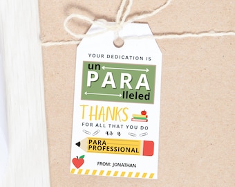 Paraprofessional Appreciation Day Tag, Editable Paraeducator Thank You Tag, Printable Para Teacher's Aide Thank You Tags, End of School Year