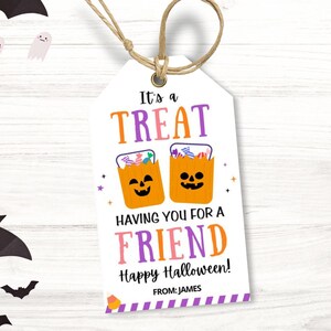 Editable Halloween Treat Tags, Halloween Class Gift Tag, Class Party Favor, Trick or Treat Tag, Halloween Goodie Bag, Friend Classmate Gift