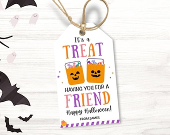 Editable Halloween Treat Tags, Halloween Class Gift Tag, Class Party Favor, Trick or Treat Tag, Halloween Goodie Bag, Friend Classmate Gift