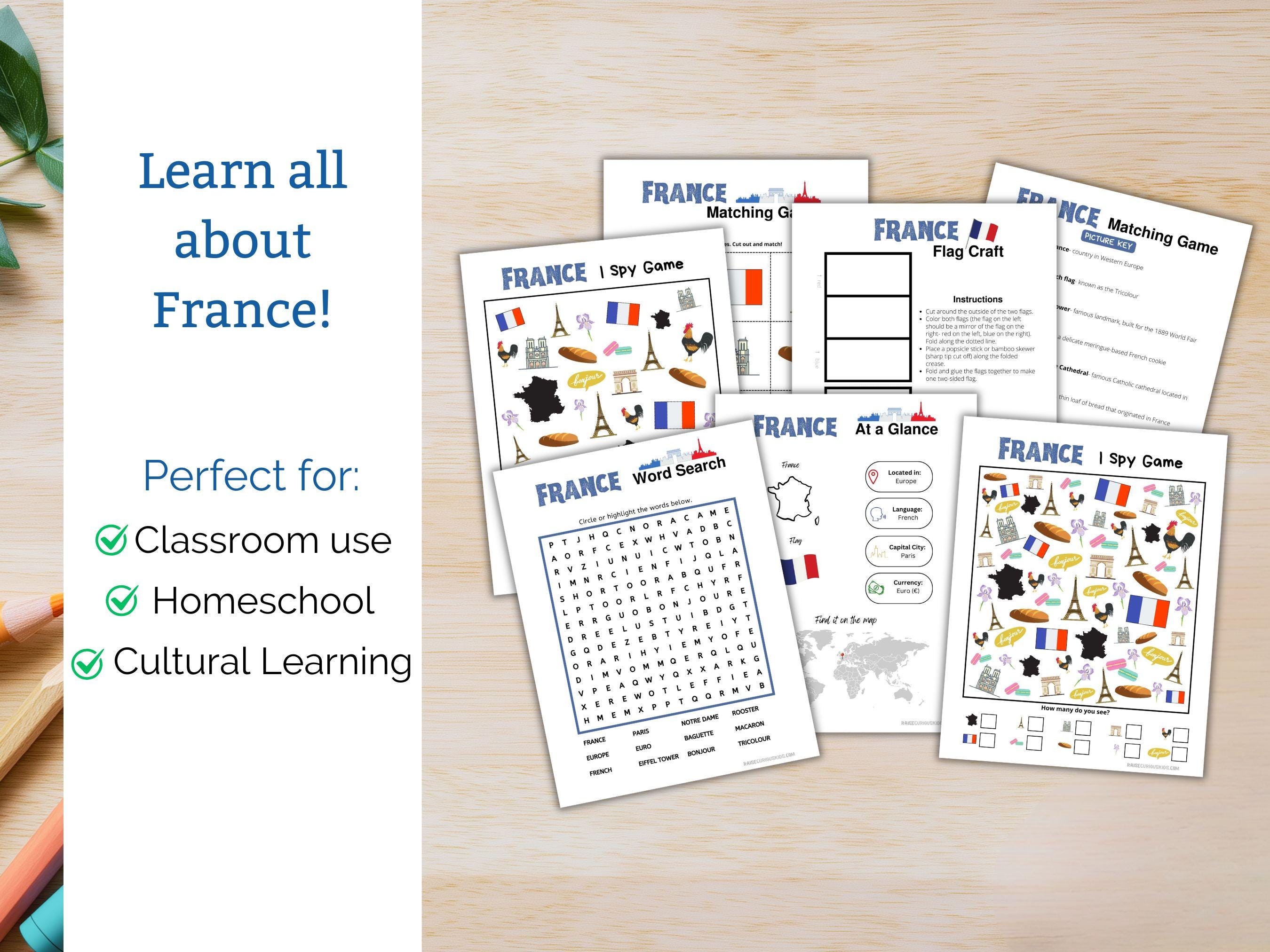 France Activity Printables for Kids- France I Spy Game, France Matching ...