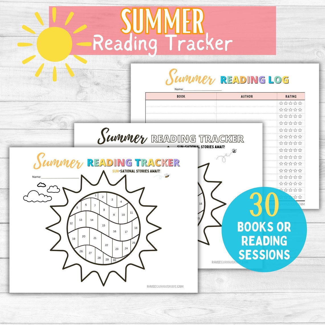 Summer Reading Tracker for Kids- 30 Book Sun Tracker- Summer Reading ...