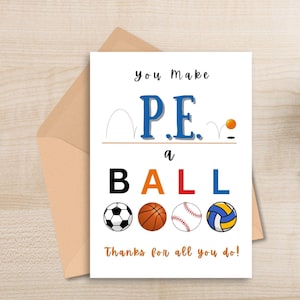 Carte de remerciement pour professeur d'éducation physique, carte de remerciement pour professeur de gymnastique, carte-cadeau pour professeur d'éducation physique, carte d'éducation physique Idées cadeaux pour les enseignants