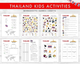 Thailand Activities for Kids, Around the World Learning Unit, Cultural Classroom Activities, Thailand I Spy Matching, Thailand Flag Craft