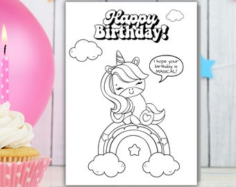 Happy Birthday Coloring Kids Card Printable- Color Your Own Birthday Card- Unicorn Party Printable- Last Minute Friend Gift- Print at Home
