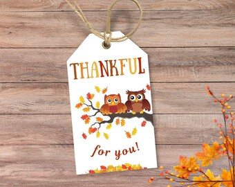 Thanksgiving Gift Tags, Thanksgiving Class Party Favor, Fall Teacher Gift, Friend Classmate Gift, Thankful for You, Thankful Gift Tag