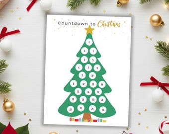 Christmas Countdown for Kids, Christmas Advent Calendar for Kids, Printable Days Until Christmas Countdown Calendar, Toddler Preschool
