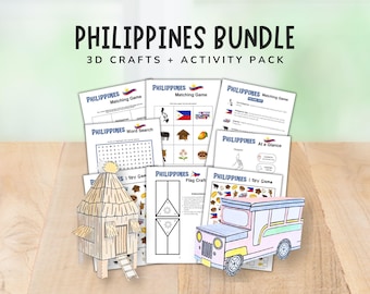 Philippines Activity Bundle, Philippines Printables for Kids, Jeepney 3D Craft, Bahay Kubo 3D Craft, Homeschool Classroom Games Worksheets