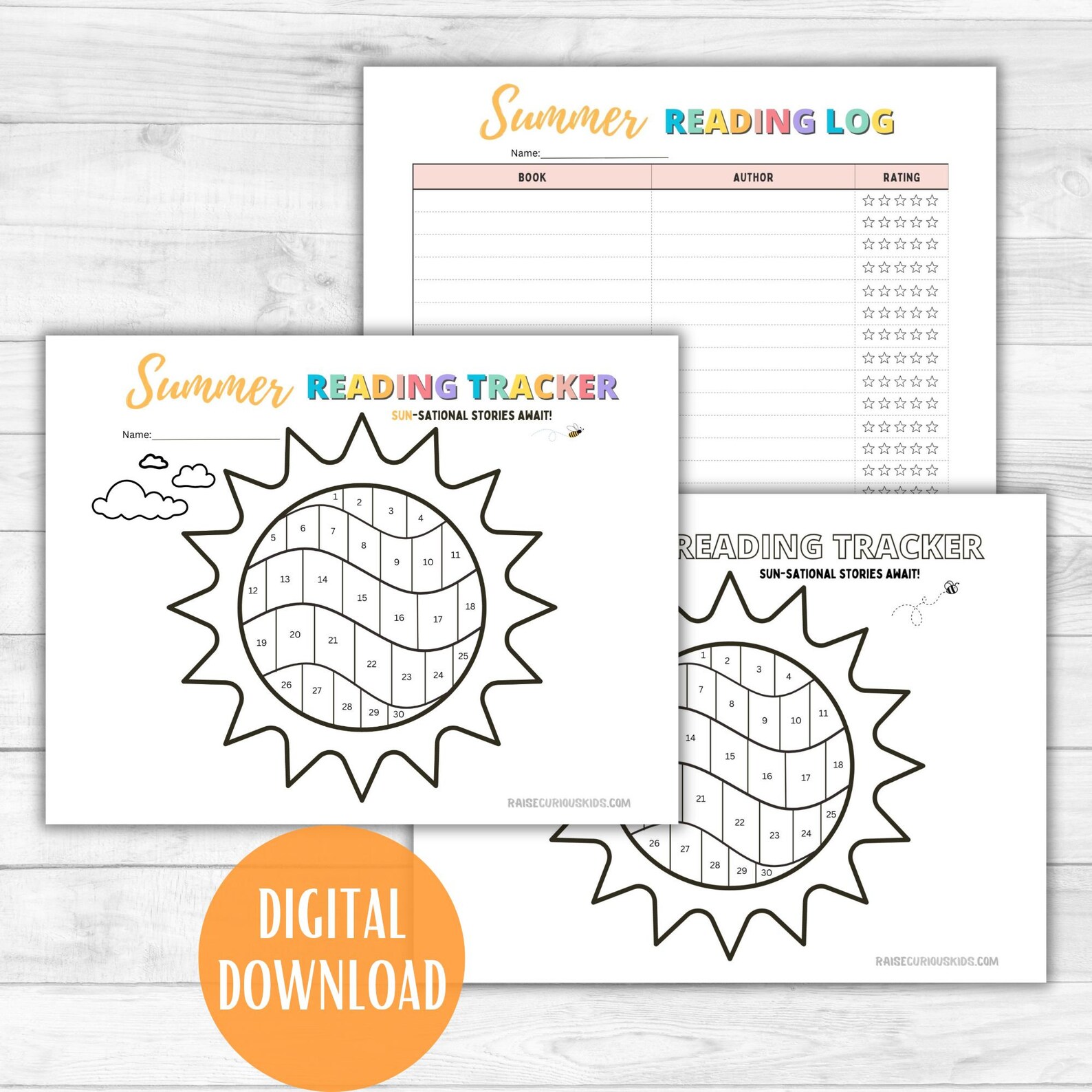Summer Reading Tracker for Kids- 30 Book Sun Tracker- Summer Reading ...