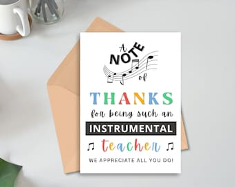 Music Teacher Thank You Card, Music Teacher Appreciation Card, Music Instructor Note, Piano Teacher Gift, Choir Band Teacher Card