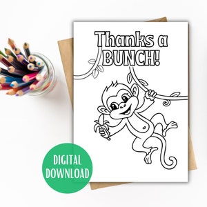 Vielen Dank, dass Sie Kinderkarte färben - Farbe Ihrer eigenen Karte - Danke eine Bündel Affenkarte, einfache Wertschätzung Note, Danke von Kind druckbar