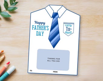 Father's Day Gift Card Holder, Printable Tie Card, Happy Father's Day Gift for Dad, Grandpa, First Father's Day, Easy Last Minute Gift