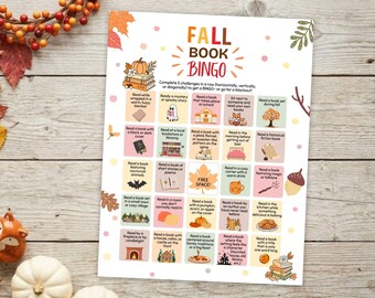 Fall Book Bingo, Fall Reading Challenge, Reading Bingo for Kids, Printable Book Tracker, Reading Goal Reward, Seasonal Reading Log Game