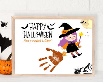 Halloween Witch Handprint Art, Handprint Craft, Halloween Keepsake, Printable Halloween Activity, Preschool Fall Craft, Baby Infant Toddler