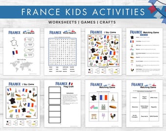 France Activity Printables for Kids- France I Spy Game, France Matching Game, France Flag Craft- Instant Download