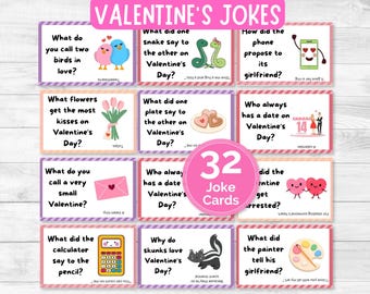 Printable Valentine's Day Jokes, Kids Lunchbox Jokes, Lunch Box Notes, Valentine's Joke Cards, Funny Jokes for Kids, Daily Lunch Box Cards