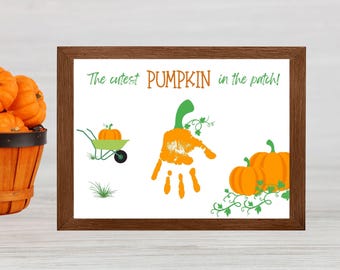 Pumpkin Handprint Art, Easy Fall Kids Craft, Halloween Fall Keepsake, Fall Preschool Craft, Autumn Printable Activity, Baby Infant Toddler