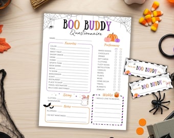 Halloween Boo Buddy Questionnaire, Gift Exchange Survey, Staff Favorite Things List, Teacher Employee Favorites, Work Gift Questionnaire