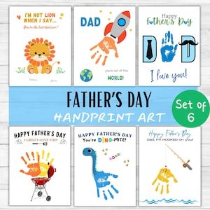 Kit de arte con huellas de manos para el Día del Padre, plantillas imprimibles, regalo de los niños para papá, manualidad para bebés y niños pequeños, tarjeta de recuerdo para el Día del Padre (DIY)