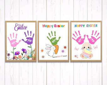 Easter Handprint Art, Printable Templates, Easter Keepsake, Baby Toddler Preschool Craft, DIY Bunny Flower Card