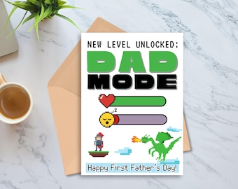 First Father's Day Card, Funny New Father Card, 1st Father's Day Gift for Husband, Video Game Dad Mode Card, Digital Download