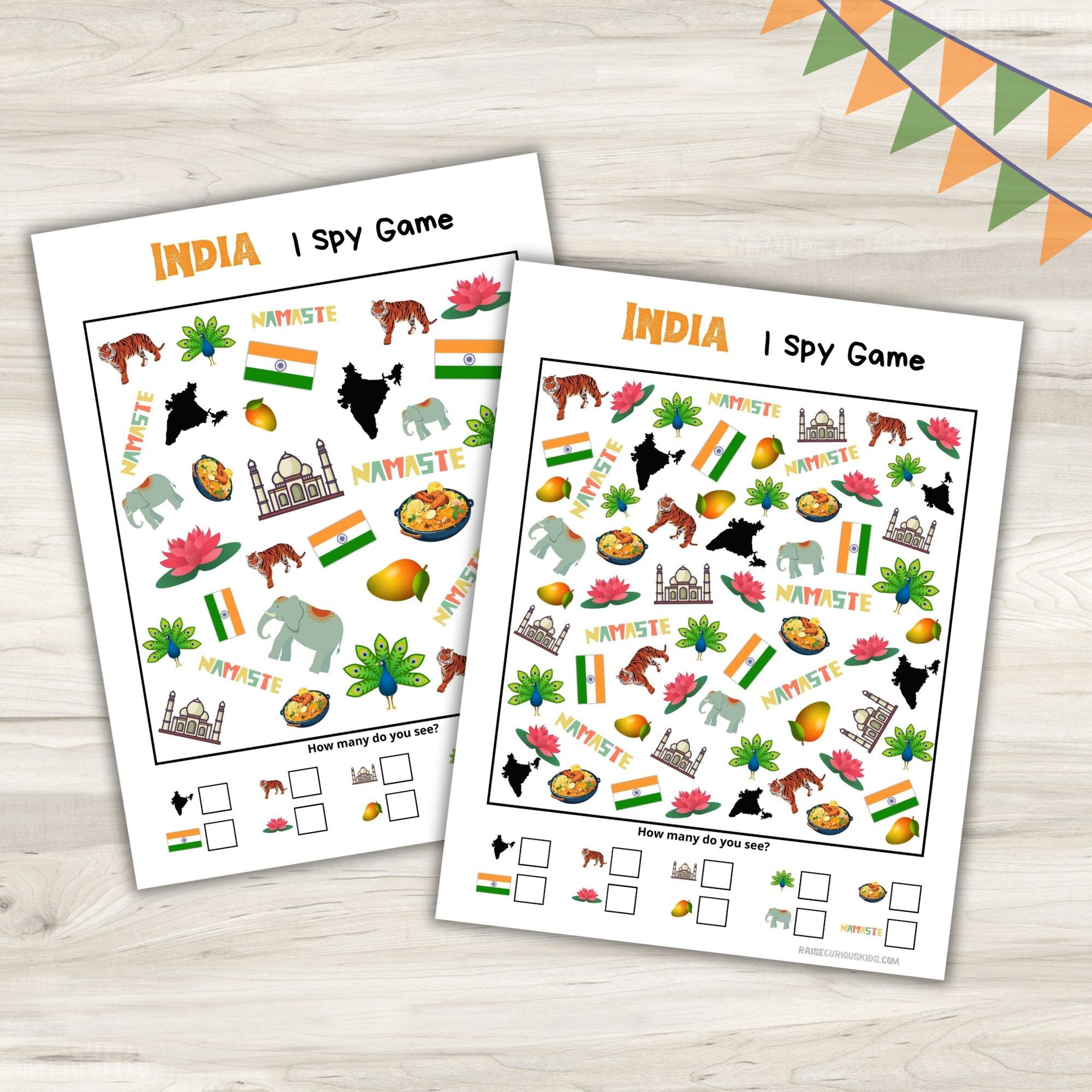 India Activity Printables for Kids India I Spy Game, India Matching ...
