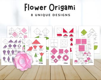 Flower Origami Printable Instructions- Origami for Kids- Easy Flower Origami- Instant Download