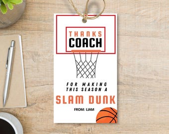 Editable Basketball Coach Gift Tag, Sports Coach Thank You, End of Season Gift Idea, Coach Appreciation, Basketball Team Coach Gift