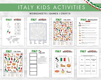 Italy Activities for Kids- Italy I Spy Game, Italy Flag Craft, Italy Matching Game- Instant Download