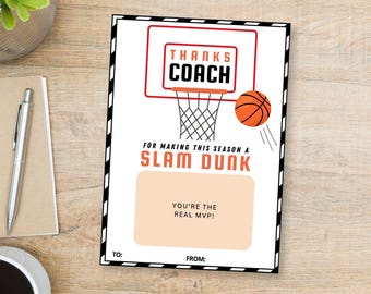 Basketball Coach Gift Card Holder, Sports Coach Thank You, End of Season Gift Idea, Coach Appreciation, Basketball Team Coach Gift