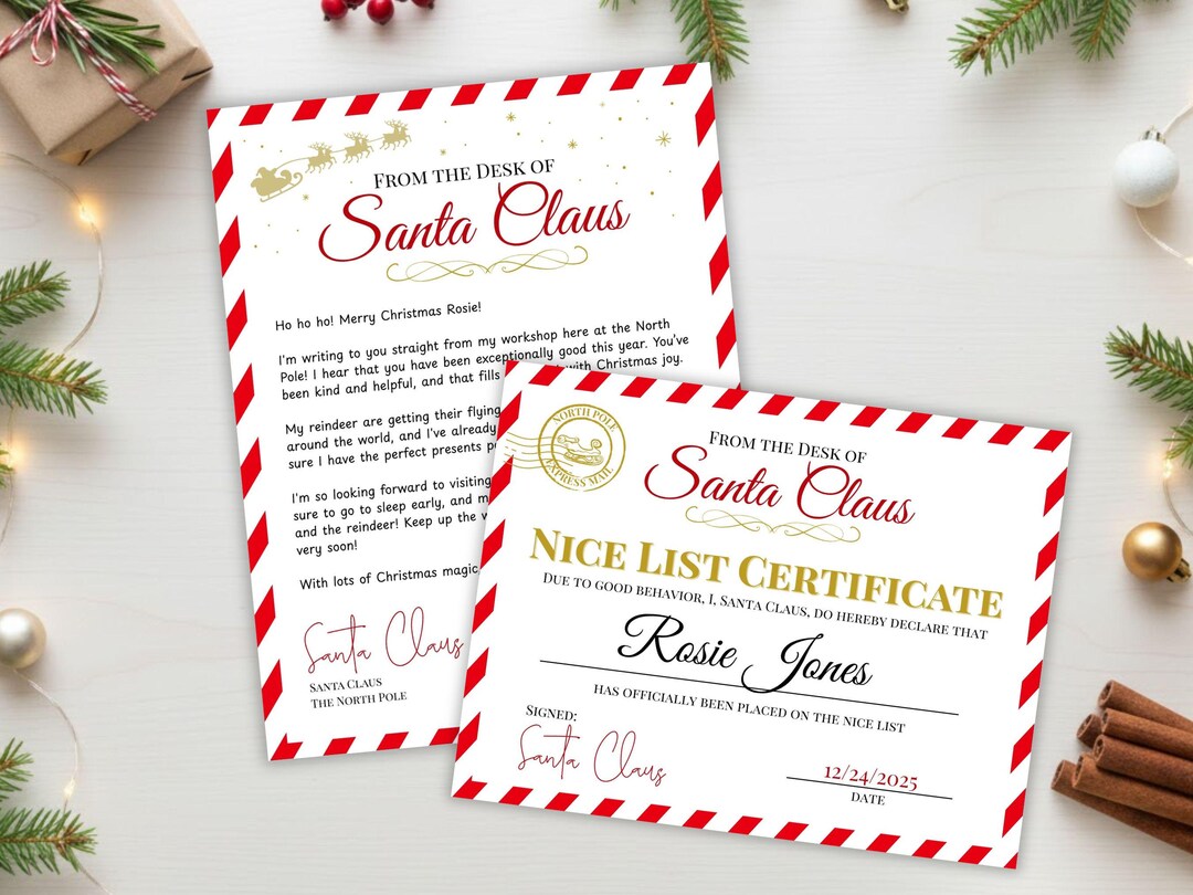 EDITABLE Letter From Santa Claus, Nice List Certificate, North Pole ...