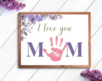 Mother's Day Handprint Art- I Love You Mom Handprint Craft for Kids- Toddler Keepsake- Mother's Day Gift from Kids