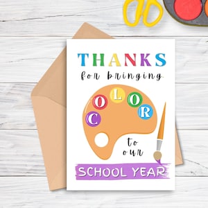 Carte de remerciement pour professeur d'art, carte de remerciement pour professeur d'art, carte imprimable pour professeur d'art, idées cadeaux pour professeur d'art, appréciation du personnel
