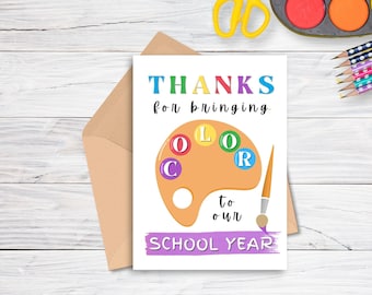 Art Teacher Appreciation Card, Art Teacher Thank You Card, Art Instructor Printable Card, Art Docent Gift Ideas, Staff Appreciation