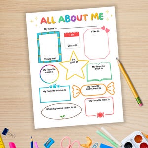 All About Me Printable, Back to School Classroom Activity, Get to Know Me Worksheet, First Day of School, Get to Know You, Meet the Student