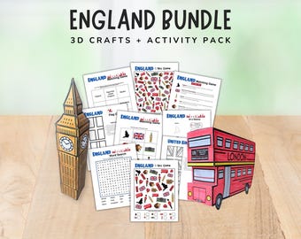 England Activity Bundle- England Printables for Kids- Big Ben 3D Craft- Double Decker Bus 3D Craft- Classroom Homeschool Learning Unit