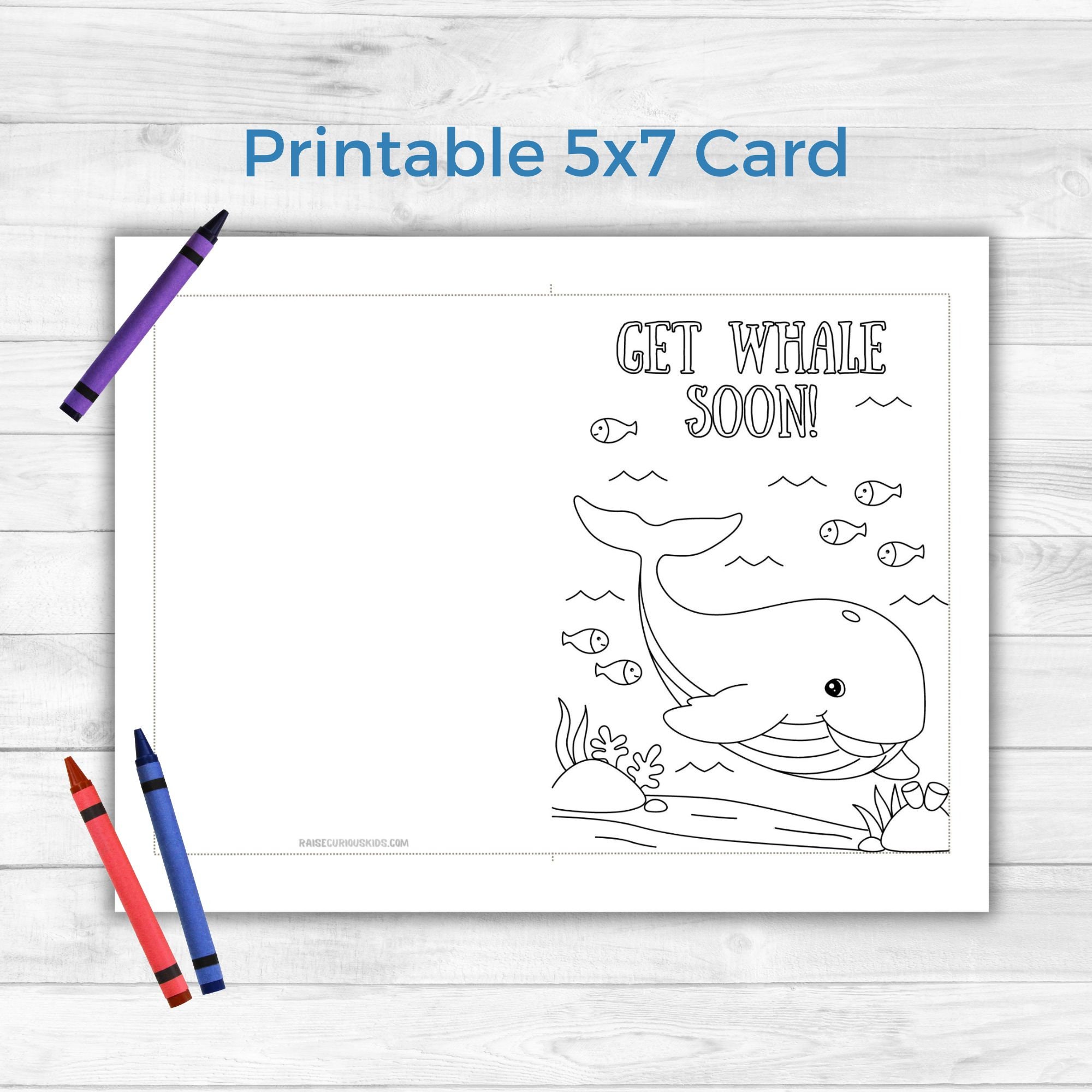 Coloring Get Well Soon Card Printable- Color Your Own Get Well Card- Get Whale Soon Card From ...