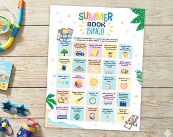Summer Book Bingo, Summer Reading Challenge, Reading Bingo for Kids, Printable Book Tracker, Reading Goal Reward, Reading Log Game