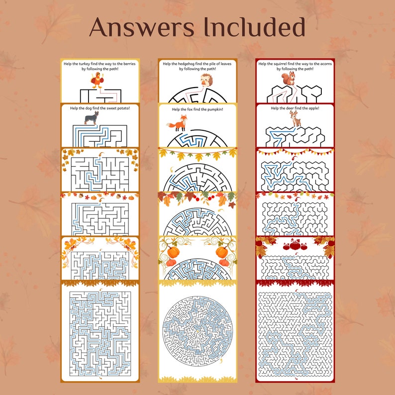 Thanksgiving Mazes, 18 Activity Pages (digital Download) - Etsy