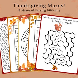 Thanksgiving Mazes, 18 Activity Pages (digital Download) - Etsy