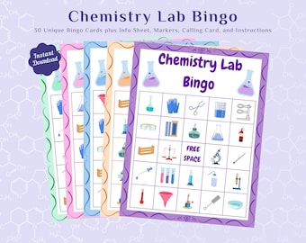 Chemistry Lab Bingo Cards with Educational Sheet, Science Education, 30 Printable Game Cards (Digital Download)