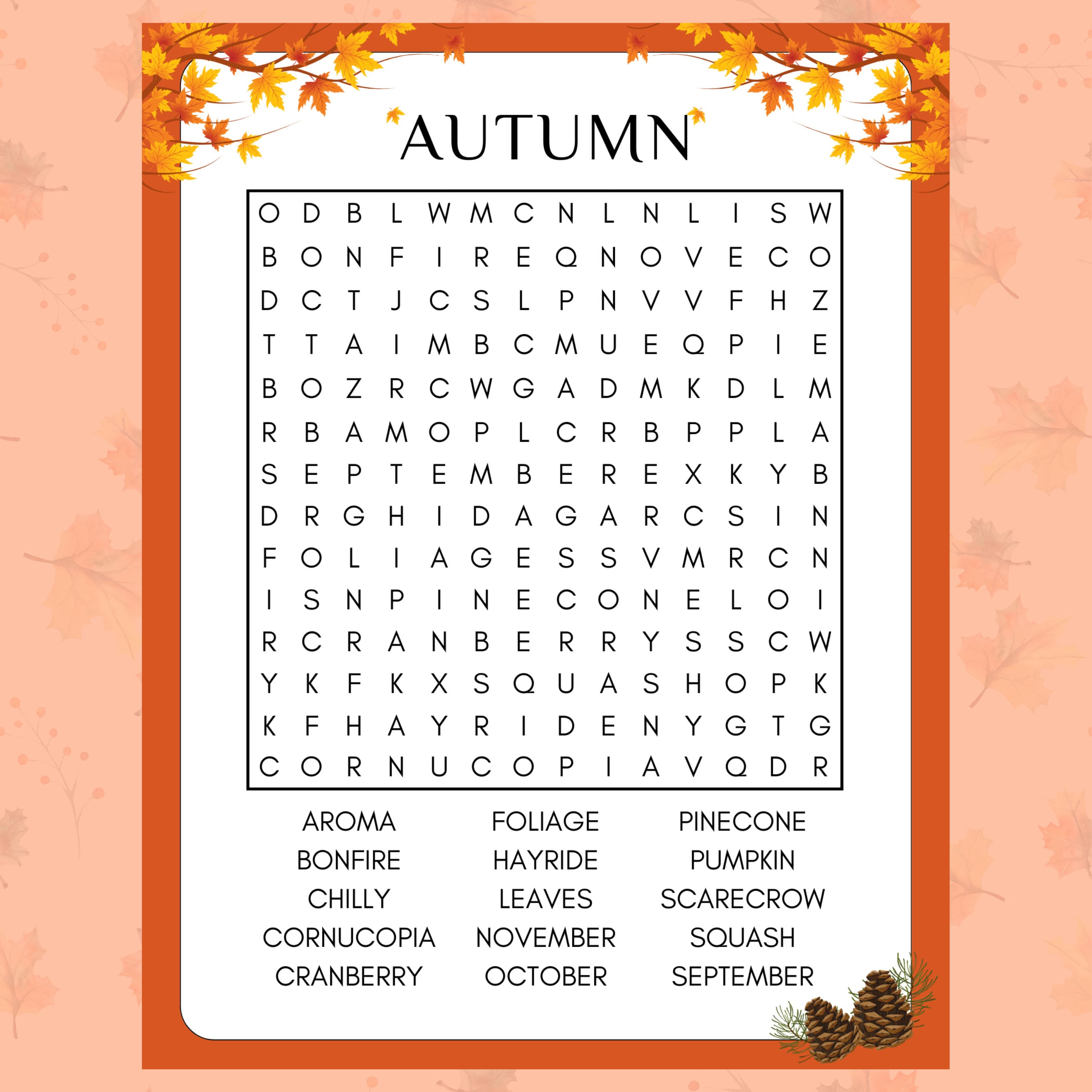 Autumn Word Search Bundle Printable Digital Download for Fall Fall