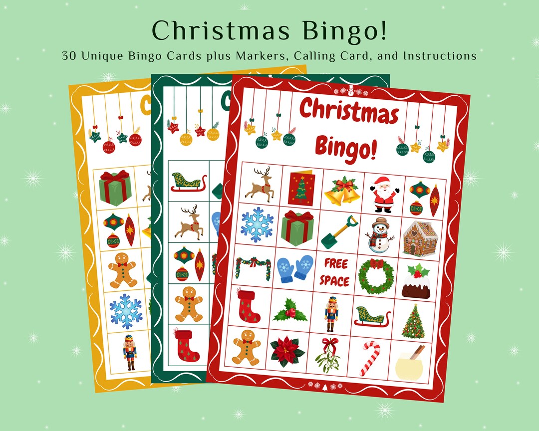 Christmas Bingo, 30 Printable Bingo Cards, Christmas Games for Family ...