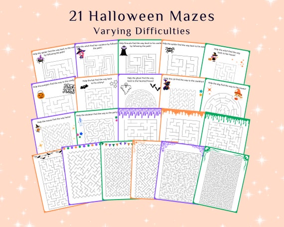 Halloween Mazes, 21 Printable Activities for All Ages (Digital Download)