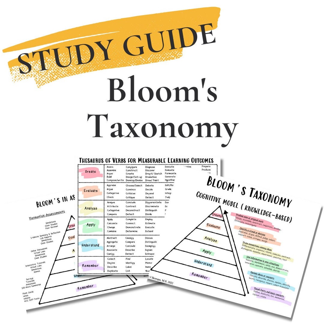 Blooms Taxonomy Hierarchy and Thesaurus of Verbs 3 PDF Pages Etsy