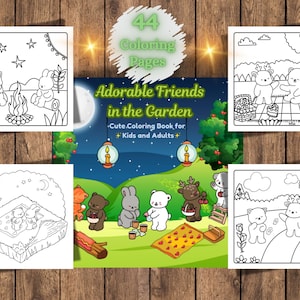 Adorable Friends In The Garden.: Cute Coloring Book for Kids, Teens and Adults with Simple and Easy Designs.