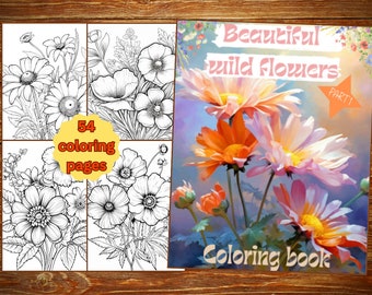 Wildflowers Coloring Book for Adults, 54 Floral Pages (Digital Download)
