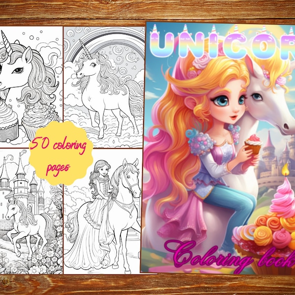 Unicorn coloring book for kids and teens. 50 unique pictures of unicorns, princesses, castles and much more to color.