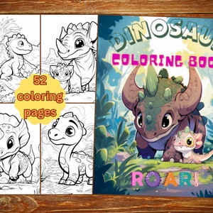 Dinosaur coloring book for kids. 52 cute baby dinosaur images.