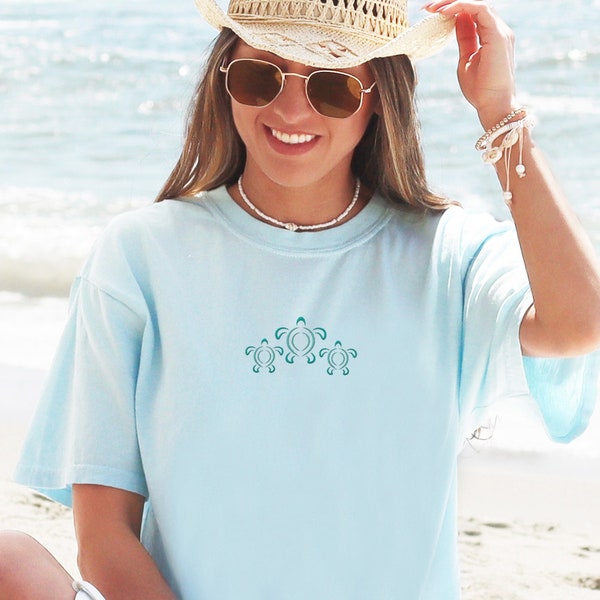 Embroidered Sea Turtles T-Shirt Ocean Inspired Embroidered T Shirt Embroidered Coconut Girl Top Gift for Teen Girl Gift For Coconut Girl