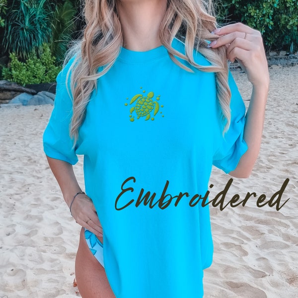 Embroidered Sea Turtle T-Shirt Beachy Shirts  Embroidered Coconut Girl Shirt Gift for Teen Girl Gift For Coconut Girl Summer Time Shirt